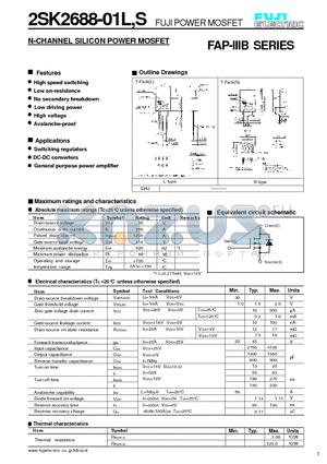 2SK2688-01S datasheet - N-CHANNEL SILICON POWER MOSFET