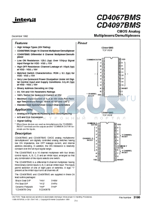 CD4067BMS datasheet - CMOS Analog Multiplexers/Demultiplexers