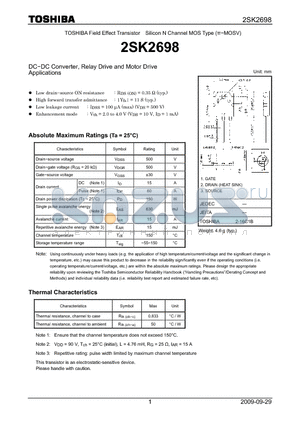 2SK2698_09 datasheet - DC−DC Converter, Relay Drive and Motor Drive Applications