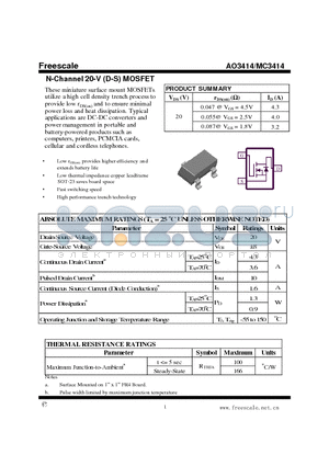 AO3414 datasheet - N-Channel 20-V (D-S) MOSFET Fast switching speed