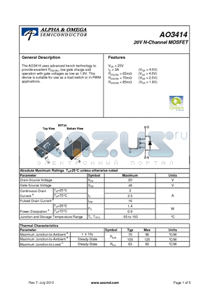 AO3414_10 datasheet - 20V N-Channel MOSFET