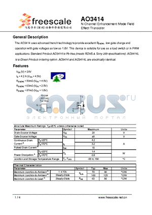 AO3414 datasheet - N-Channel Enhancement Mode Field Effect Transistor