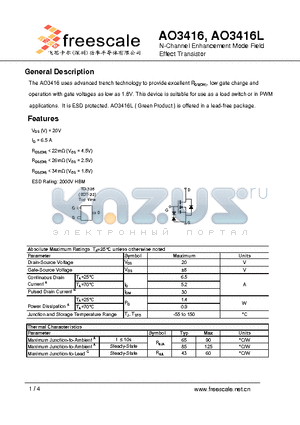 AO3416L datasheet - N-Channel Enhancement Mode Field Effect Transistor