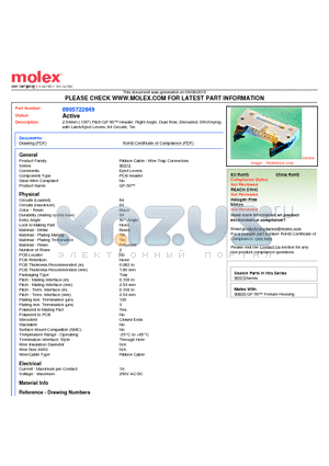 0905722649 datasheet - 2.54mm (.100) Pitch QF-50 Header, Right Angle, Dual Row, Shrouded, DIN Keying, with Latch/Eject Levers, 64 Circuits, Tin