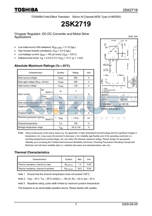 2SK2719_09 datasheet - Chopper Regulator, DC-DC Converter and Motor Drive Applications