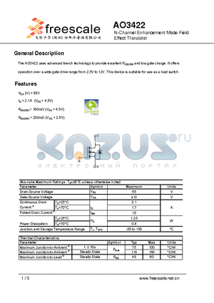 AO3422 datasheet - N-Channel Enhancement Mode Field N-Channel Enhancement Mode Field