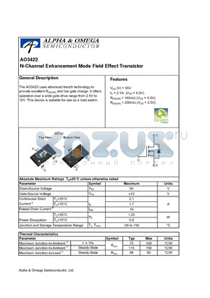 AO3422 datasheet - N-Channel Enhancement Mode Field Effect Transistor