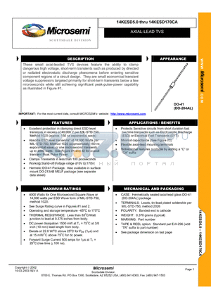 14KESD22A datasheet - AXIAL-LEAD TVS