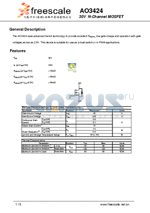 AO3424 datasheet - 30V N-Channel MOSFET