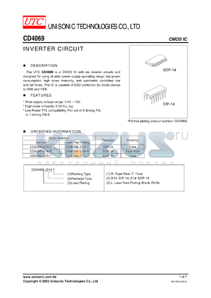 CD4069-S14-R datasheet - INVERTER CIRCUIT CMOS IC