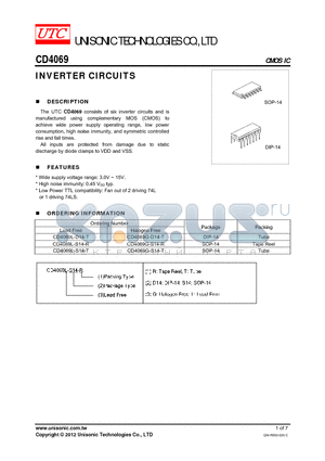 CD4069G-D14-T datasheet - INVERTER CIRCUITS