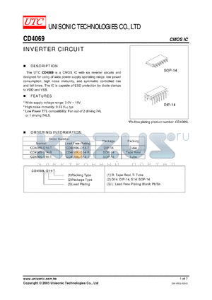 CD4069L-D14-T datasheet - INVERTER CIRCUIT CMOS IC