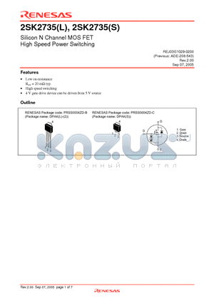 2SK2735S datasheet - Silicon N Channel MOS FET High Speed Power Switching