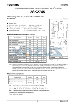 2SK2745_06 datasheet - Silicon N Channel MOS Type Chopper Regulator, DC−DC Converter and Motor Drive Applications