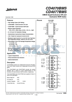 CD4070 datasheet - CMOS Quad Exclusive OR and Exclusive NOR Gates