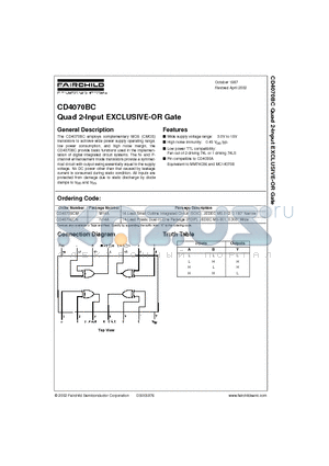 CD4070BCM datasheet - Quad 2-Input EXCLUSIVE-OR Gate