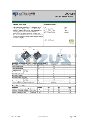 AO4286 datasheet - 100V N-Channel MOSFET