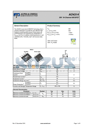 AO4314 datasheet - 36V N-Channel MOSFET
