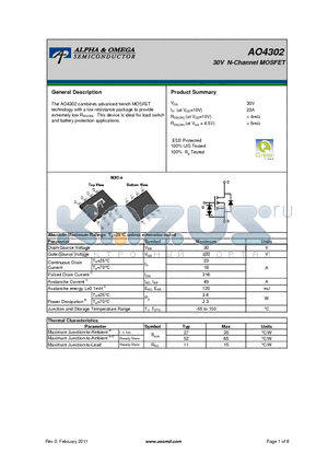 AO4302 datasheet - 30V N-Channel MOSFET