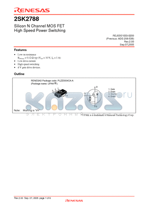 2SK2788VYTL-E datasheet - Silicon N Channel MOS FET High Speed Power Switching