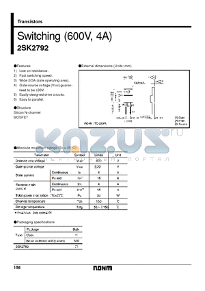 2SK2792 datasheet - Switching (600V, 4A)