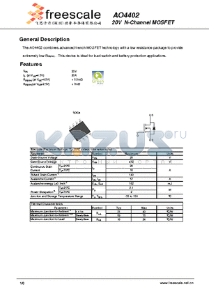 AO4402 datasheet - 20V N-Channel MOSFET