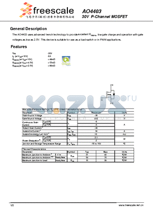 AO4403 datasheet - P-Channel Enhancement Mode Field Effect Transistor