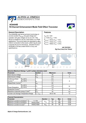 AO4404B datasheet - N-Channel Enhancement Mode Field Effect Transistor