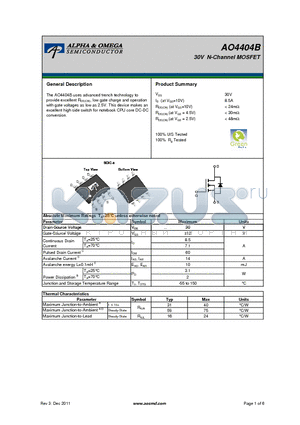 AO4404B datasheet - 30V N-Channel MOSFET