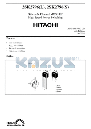 2SK2796L datasheet - Silicon N Channel MOS FET High Speed Power Switching