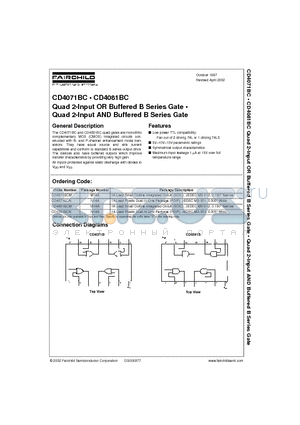 CD4071BCM datasheet - Quad 2-Input OR Buffered B Series Gate Quad 2-Input AND Buffered B Series Gate