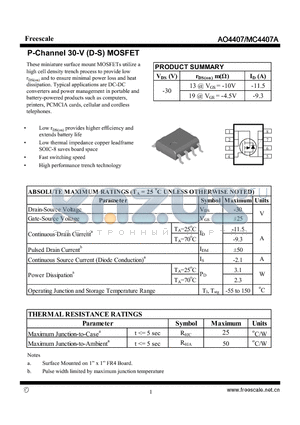 AO4407 datasheet - P-Channel 30-V (D-S) MOSFET Fast switching speed