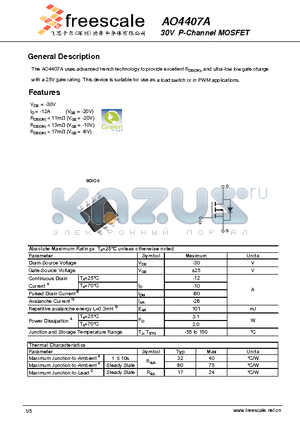 AO4407A datasheet - 30V P-Channel MOSFET