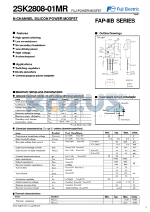 2SK2808-01MR datasheet - N-CHANNEL SILICON POWER MOSFET