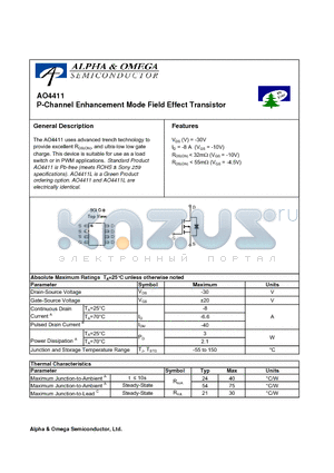 AO4411 datasheet - P-Channel Enhancement Mode Field Effect Transistor