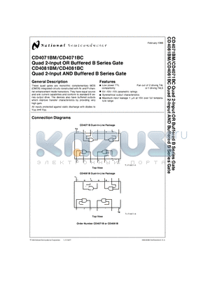 CD4071BM datasheet - Quad 2-Input OR, AND Buffered B Series Gate