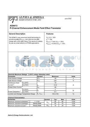 AO4413 datasheet - P-Channel Enhancement Mode Field Effect Transistor