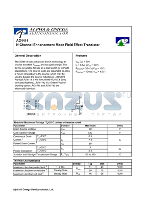 AO4414 datasheet - N-Channel Enhancement Mode Field Effect Transistor