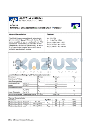 AO4418 datasheet - N-Channel Enhancement Mode Field Effect Transistor