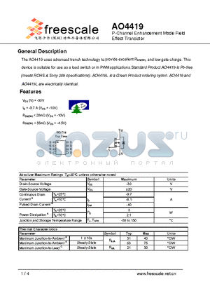 AO4419 datasheet - P-Channel Enhancement Mode Field Effect Transistor