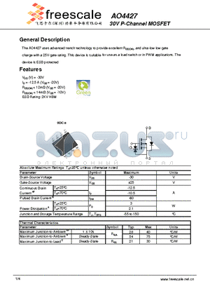 AO4427 datasheet - 30V P-Channel MOSFET