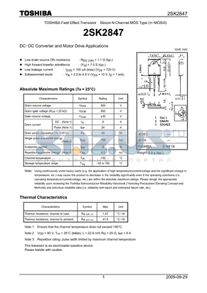 2SK2847_09 datasheet - DC−DC Converter and Motor Drive Applications