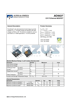 AO4437_10 datasheet - 12V P-Channel MOSFET