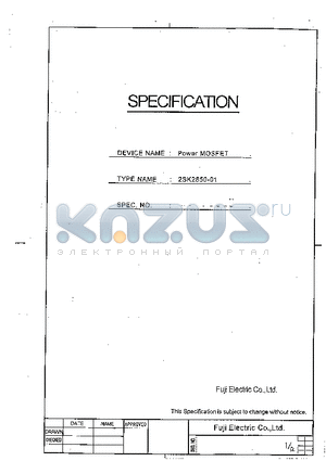 2SK2850-01 datasheet - N-Channel Enhancement Mode Power MOSFET