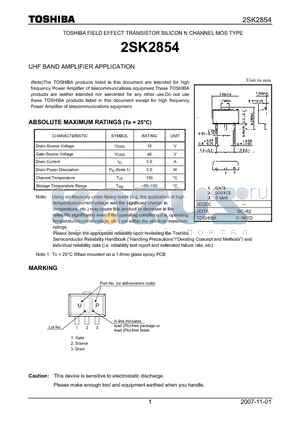 2SK2854 datasheet - FIELD EFFECT TRANSISTOR SILICON N CHANNEL MOS TYPE UHF BAND AMPLIFIER APPLICATION