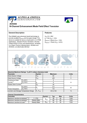 AO4440 datasheet - N-Channel Enhancement Mode Field Effect Transistor