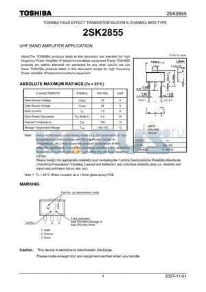 2SK2855_07 datasheet - FIELD EFFECT TRANSISTOR SILICON N CHANNEL MOS TYPE UHF BAND AMPLIFIER APPLICATION
