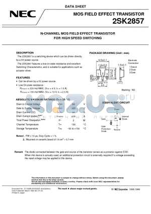 2SK2857 datasheet - N-CHANNEL MOS FIELD EFFECT TRANSISTOR FOR HIGH SPEED SWITCHING