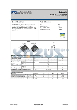 AO4442 datasheet - 75V N-Channel MOSFET