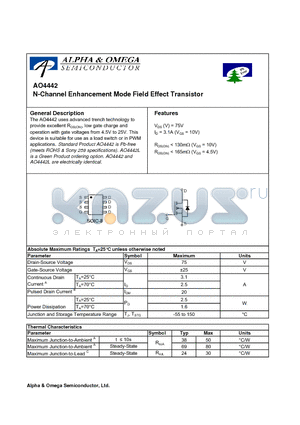 AO4442L datasheet - N-Channel Enhancement Mode Field Effect Transistor